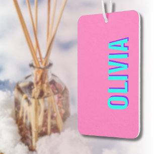 Neon Blue 3D Modern Name Trendy Cool Pink Car Air Freshener
