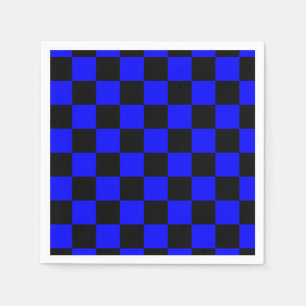 Neon Blue and Black Chequered Chequerboard Vintage Napkin