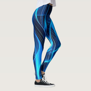 Neon Blue and Black Leggings with Futuristic Patte