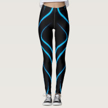 Neon Blue and Black Leggings with Futuristic Patte