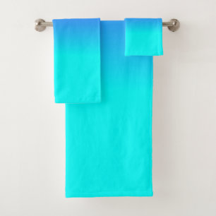 Neon Blue and Bright Neon Aqua Ombré Shade Colour Bath Towel Set