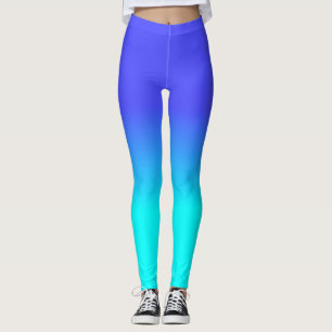 Neon Blue and Bright Neon Aqua Ombré Shade Colour Leggings