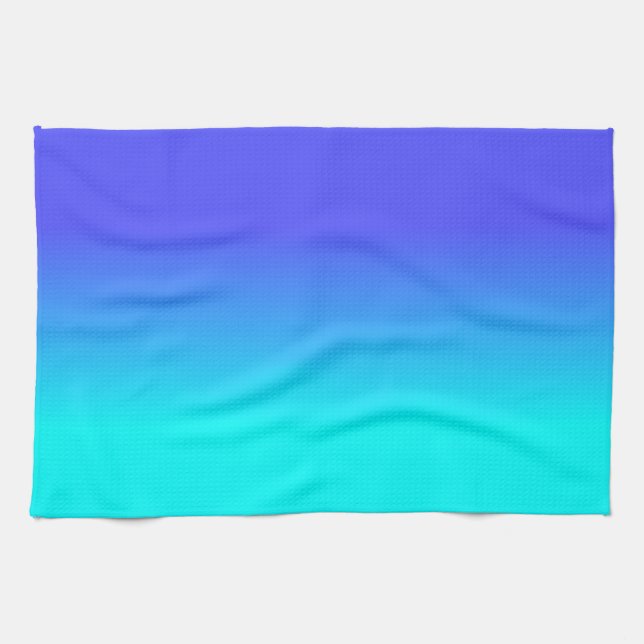 Neon Blue and Bright Neon Aqua Ombré Shade Colour Tea Towel (Horizontal)