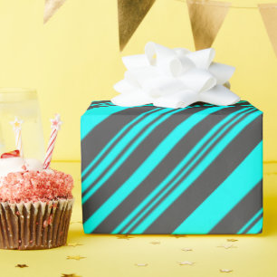 Neon Blue and Grey Stripes Wrapping Paper