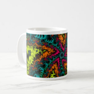 Neon Blue and Orange Fractal Art Wrap Coffee Mug