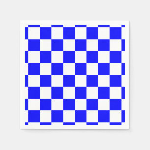 Neon Blue and White Chequered Chequerboard Vintage Napkin