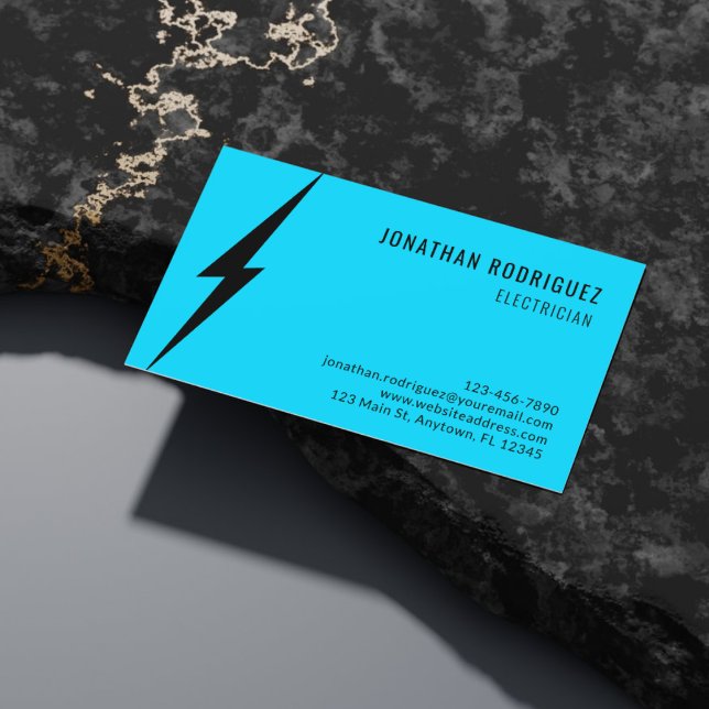 Neon Blue Black Lighting Bolt Custom Electrician  Business Card (Creator Uploaded)