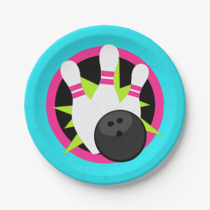 Neon Blue Bowling Pin Paper Plates