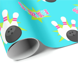 Neon Blue Bowling Wrapping Paper