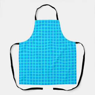 Neon blue bright checked pattern  apron