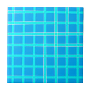 Neon blue bright checked pattern ceramic tile