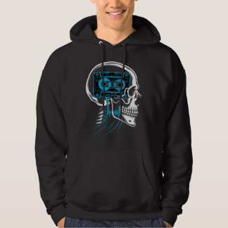Neon Blue Cassette Tape Skull Soundwave Art Hoodie