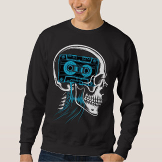 Neon Blue Cassette Tape Skull Soundwave Art Sweatshirt