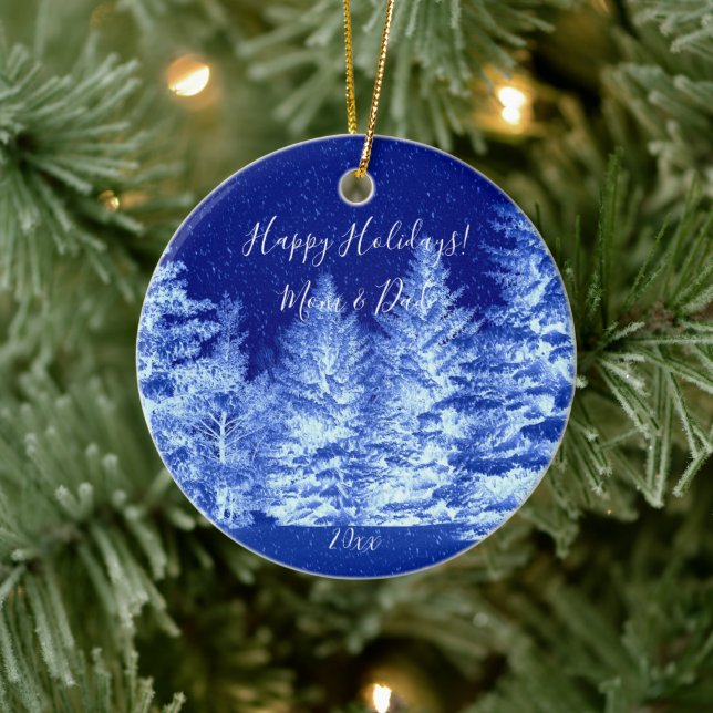 Neon Blue Christmas Tree Ceramic Ornament (Tree)
