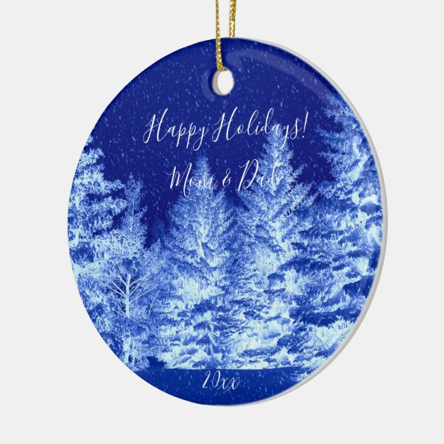 Neon Blue Christmas Tree Ceramic Ornament (Left)