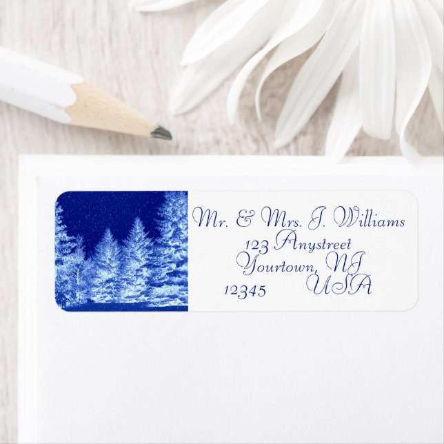 Neon Blue Christmas Tree Return Address Label (Insitu)