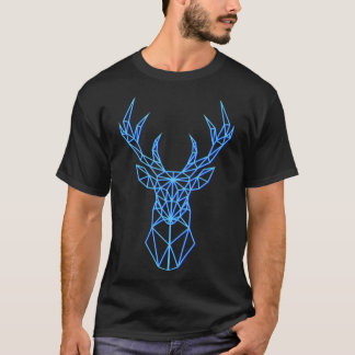 Neon Blue Deer Head - Geometric Polygon Antlers Pr T-Shirt