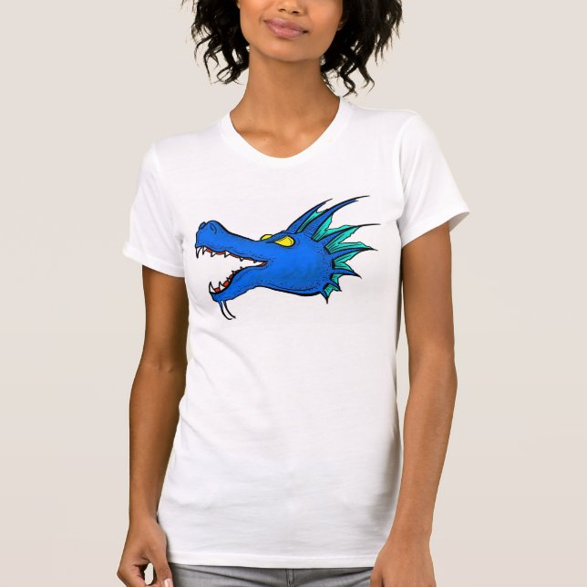 Neon blue dragon art head ladies tee (Front)