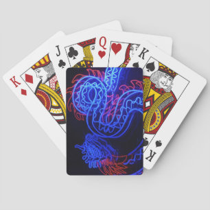 Neon Blue Dragon Black Background Bright Playing Cards