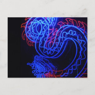 Neon Blue Dragon Black Background Bright Postcard