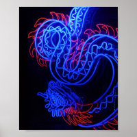 Neon Blue Dragon Black Background Bright