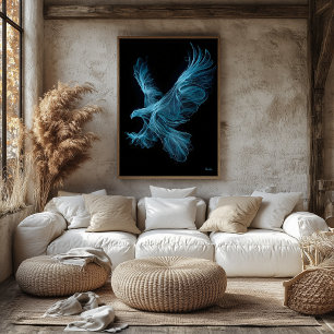 Neon Blue Eagle Futuristic Filament Wall Art