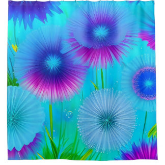 Neon Blue Floral Shower Curtain