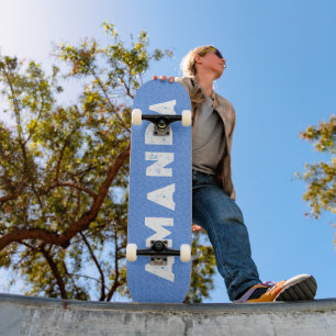 Neon Blue Glitter skateboard personalised name