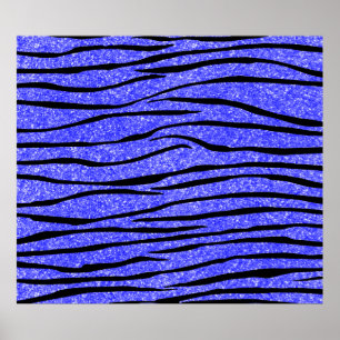 Neon blue glitter zebra stripes poster