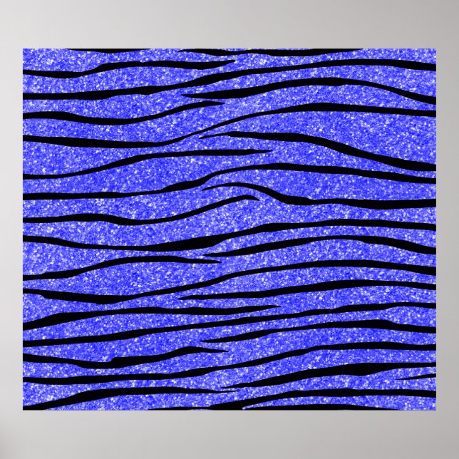 Neon blue glitter zebra stripes poster (Front)