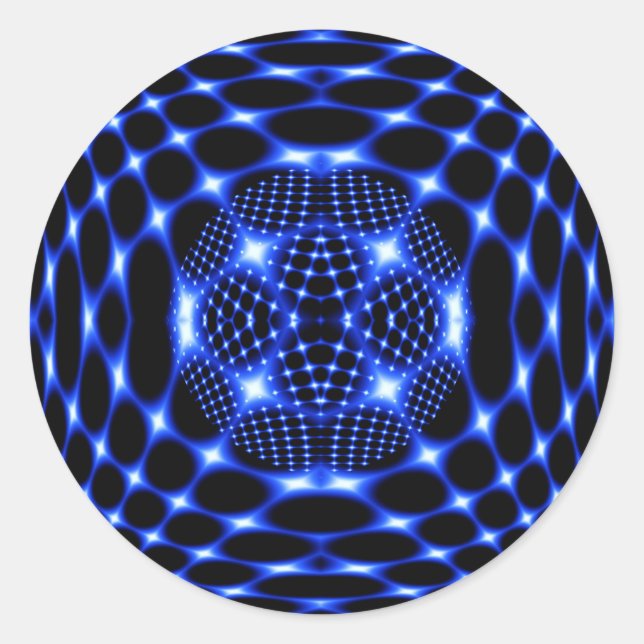 Neon blue glob fractal classic round sticker (Front)