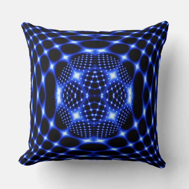 Neon blue globe fractal cushion (Front)