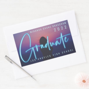 Neon Blue Graduate Photo Rectangular Sticker
