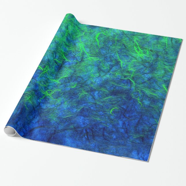 Neon blue green psychedelic Japanese rice paper (Unrolled)