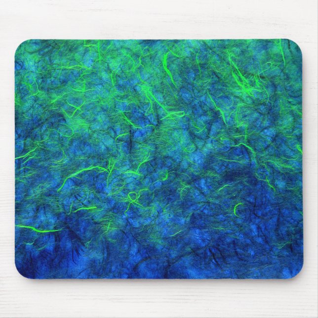 Neon blue green psychedelic Japanese rice paper Mouse Pad (Front)