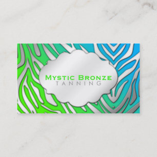 Neon Blue & Green Zebra Print Business Coupon Card