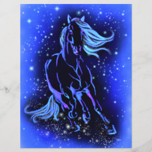 Neon Blue Horse Running At Moonlight Starry Night Flyer
