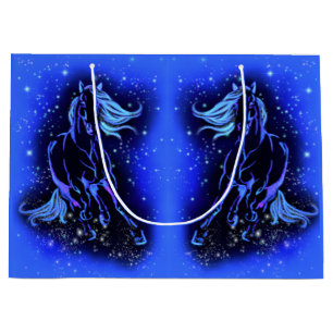 Neon Blue Horse Running At Moonlight Starry Night  Large Gift Bag