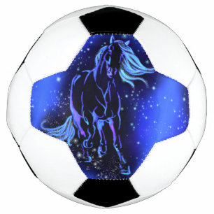 Neon Blue Horse Running At Moonlight Starry Night Soccer Ball