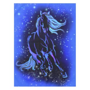 Neon Blue Horse Running At Moonlight Starry Night  Tablecloth