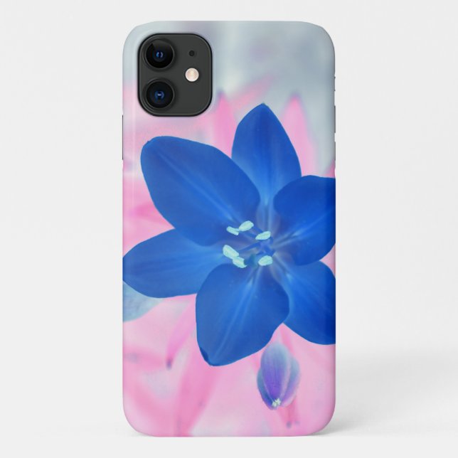 Neon Blue Lily Flower iPhone 11 Case (Back)