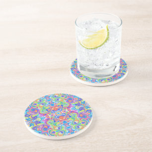 Neon Blue, Lime, Purple & Orange Swirl Pattern Coaster