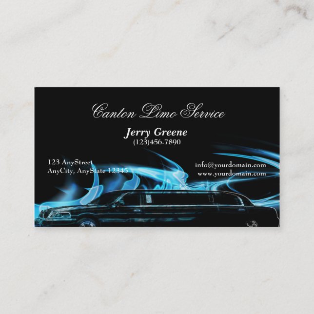 Neon Blue Limosine Business Card (Front)