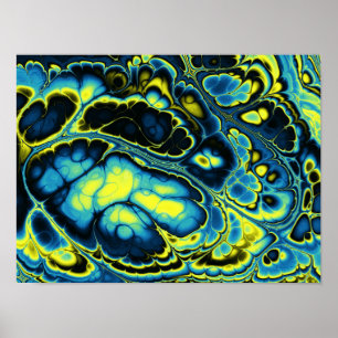 Neon Blue Marble Flow Poster