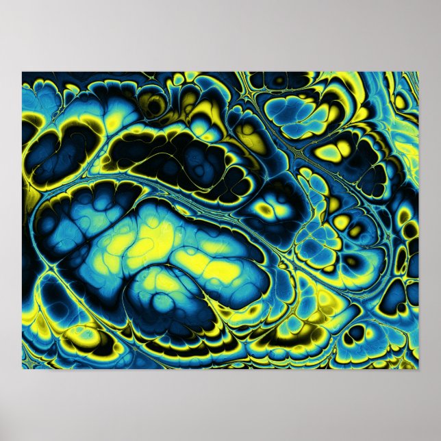 Neon Blue Marble Flow Poster (Front)
