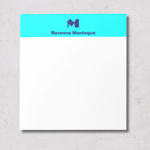 Neon Blue Minimal Personalised Name Monogram Notepad