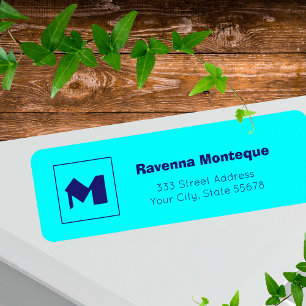 Neon Blue Modern Personalised Monogram Letter Name Return Address Label