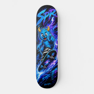 Neon Blue Monster Lightning Rush Street Art Skateboard