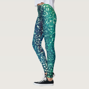 Neon blue mosaic style over rough hammered glass   leggings