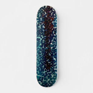 Neon blue mosaic style over rough hammered glass skateboard